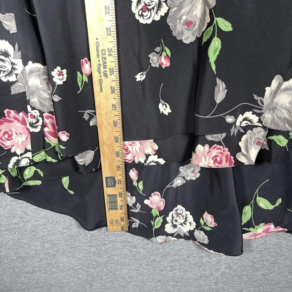 Lauren Ralph Lauren Skirt Womens 4 Black Floral Layered Ruffle Midi Silk Lined